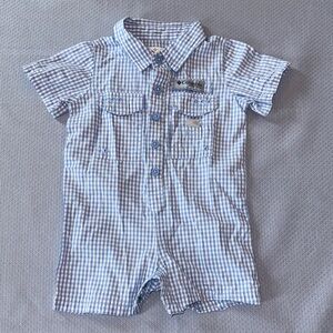 Columbia Light Blue & White Gingham Baby Romper